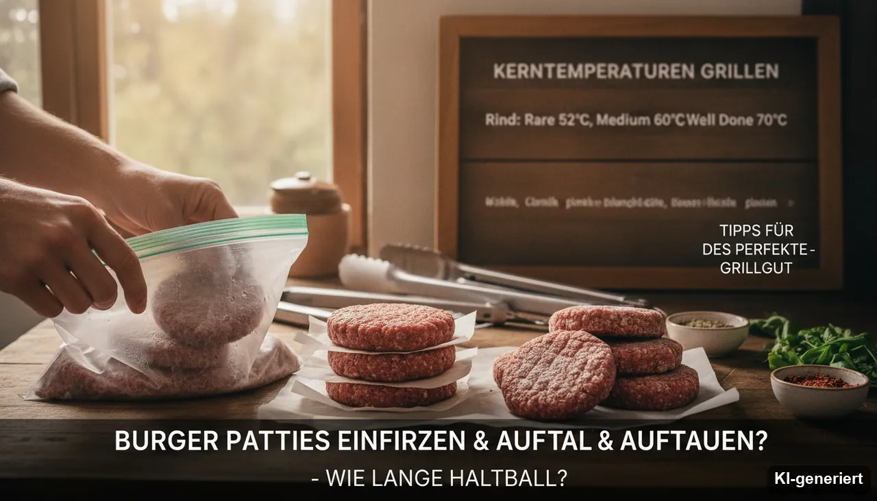 Burger Patties einfrieren & auftauen - Wie lange haltbar? (KI-generiertes Bild)