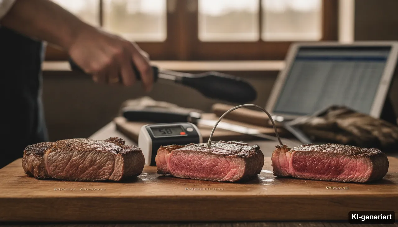 Garstufen bei Fleisch & Steaks: Kerntemperatur für Well Done, Medium, Rare (KI-generiertes Bild)