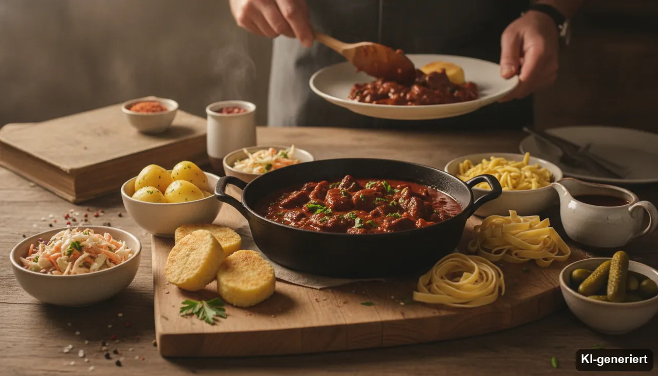 Gulasch Beilagen & Soßen - Was passt dazu? (KI-generiertes Bild)