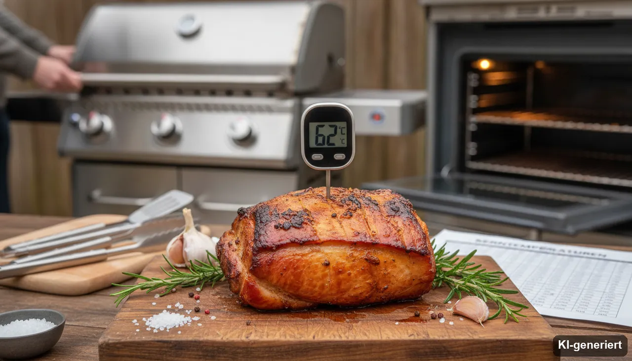 Kerntemperatur für Schweinebraten - Niedergaren in Ofen & Grill (KI-generiertes Bild)
