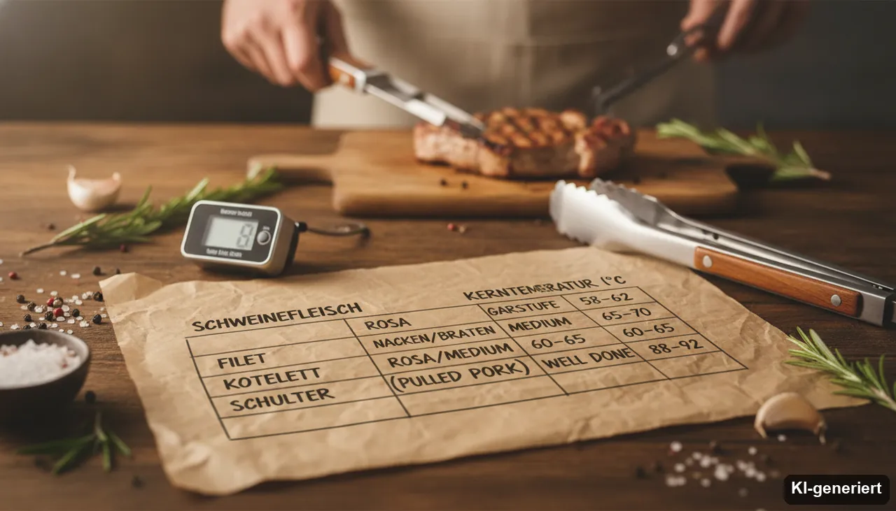 Kerntemperatur Schwein - Tabelle & Übersicht für Schweinefleisch (KI-generiertes Bild)
