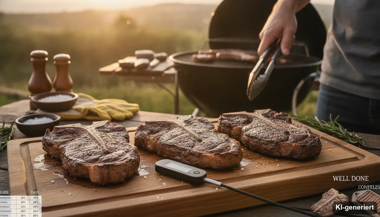 T-Bone-Steak Kerntemperatur: Rare, Medium & Well Done (KI-generiertes Bild)