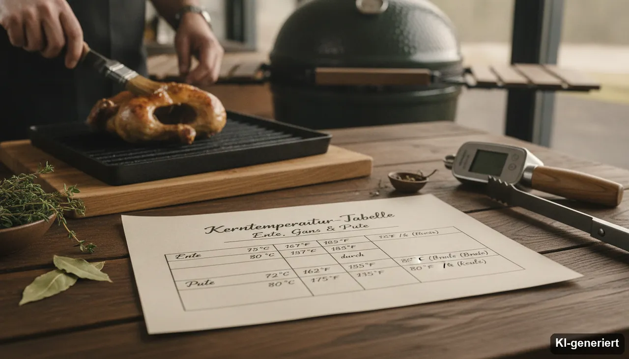 Kerntemperatur-Tabelle für Ente, Gans & Pute (KI-generiertes Bild)
