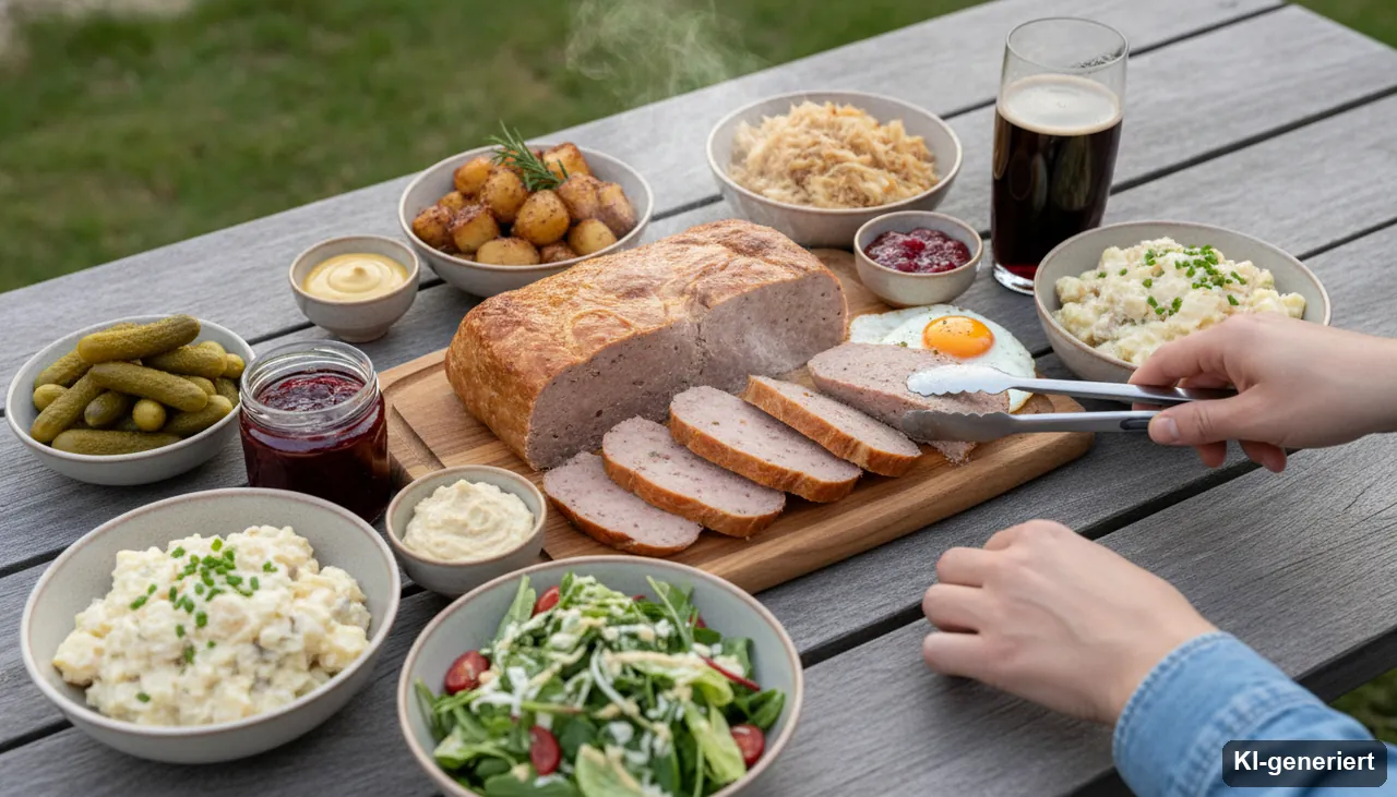 Top-10 Leberkäse Beilagen & Soßen - Was passt dazu? (KI-generiertes Bild)