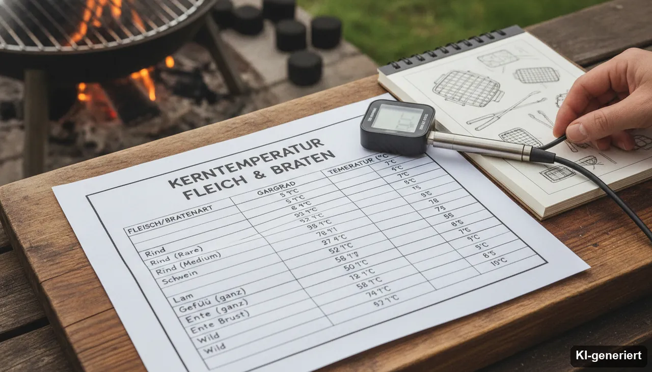 Liste Kerntemperatur - Tabelle für Fleisch & Braten (KI-generiertes Bild)